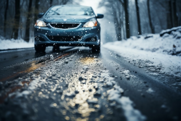 Car in extreme snow and winter weather