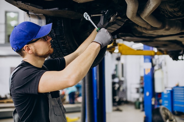 Car mechanist making car service