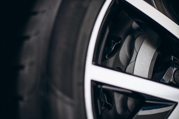 Car wheel with new tires close up