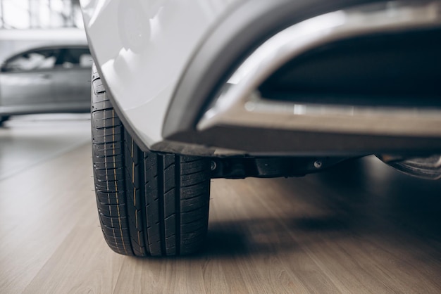 Car wheel with new tires close up