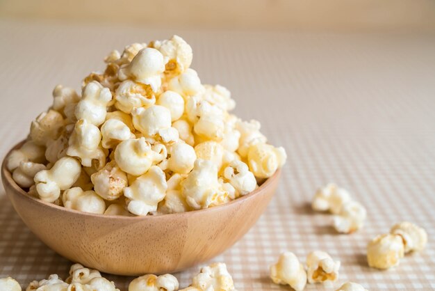 caramel popcorn on table