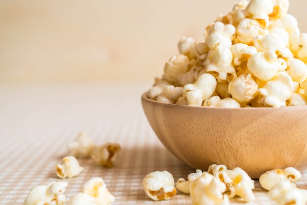 caramel popcorn on table