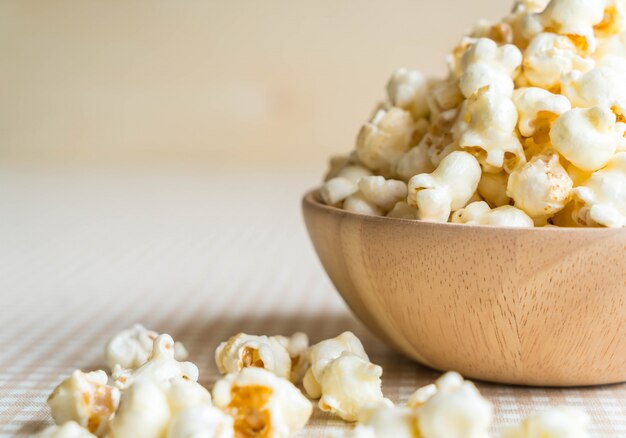 caramel popcorn on table