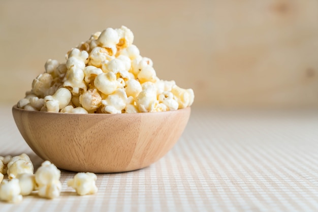 caramel popcorn on table