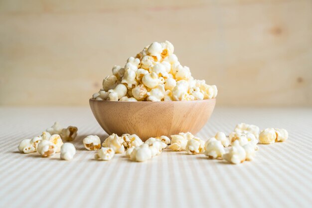 caramel popcorn on table