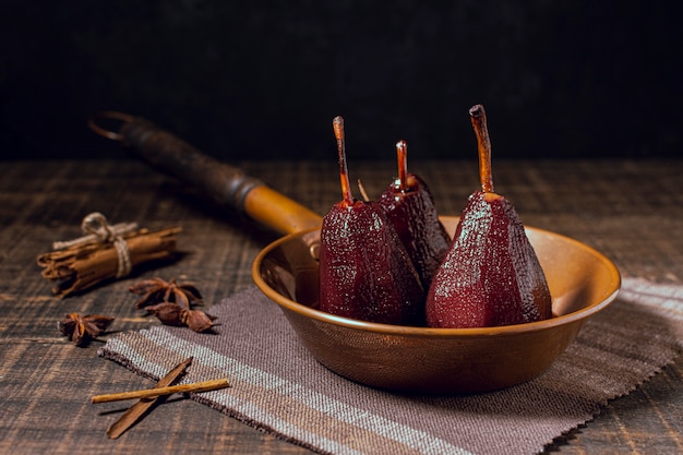 Caramelized pears in a pan