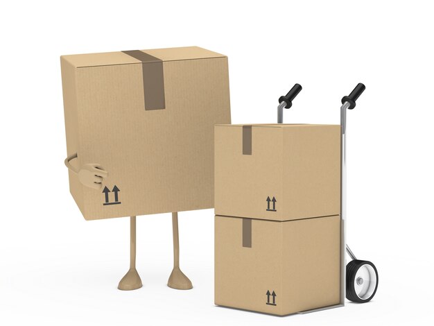 Cardboard box pointing other boxes