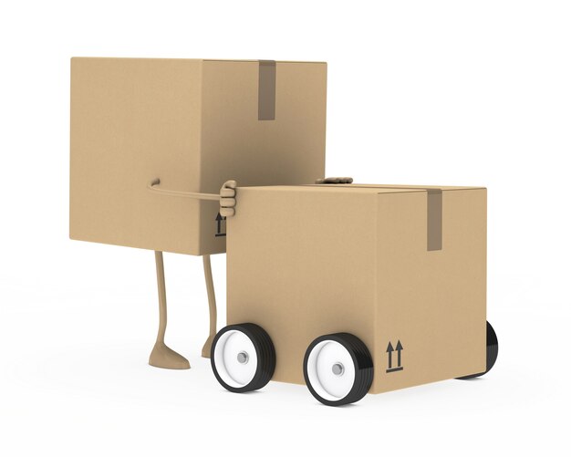 Cardboard character moving a box