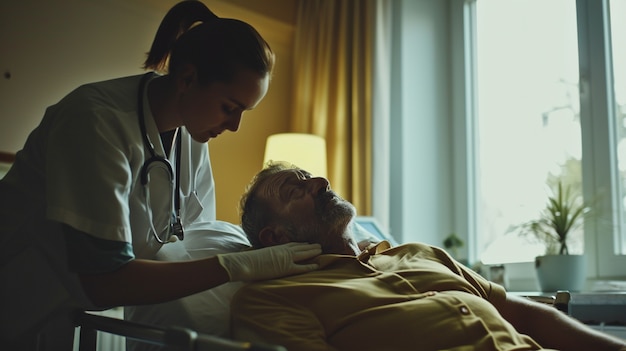 Free Photo care job scene with senior patient being cared for