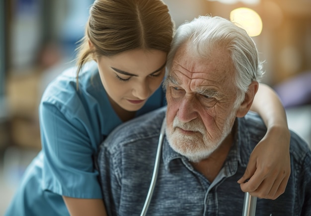 Free photo care job scene with senior patient being cared for