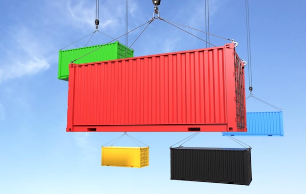 Cargo container hanging on blue sky