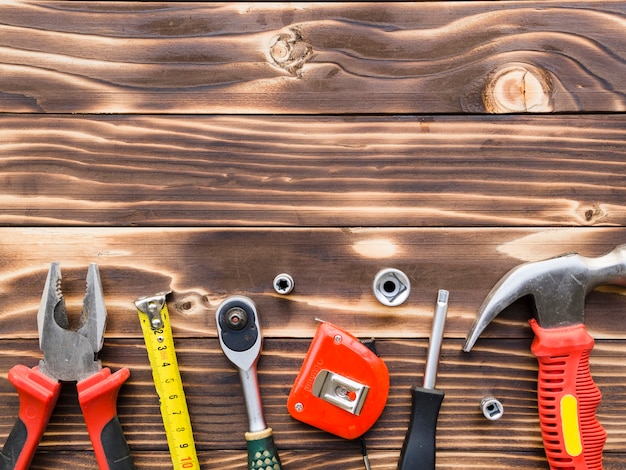 Carpenter implements on wooden desk