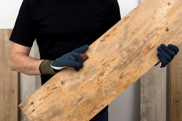 Free Photo carpenter worker creating home decoration from wood in his workshop