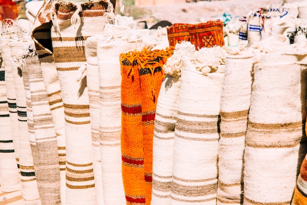 Free photo carpets on market in marrakech