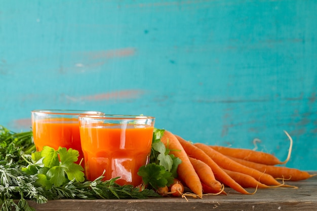 Carrot smoothie in two glasses