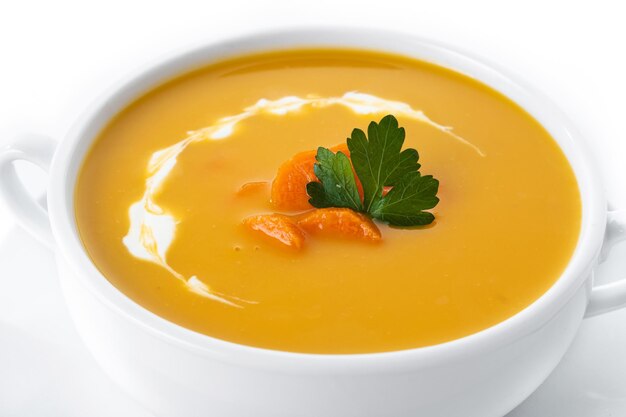 Carrot soup with cream and parsley