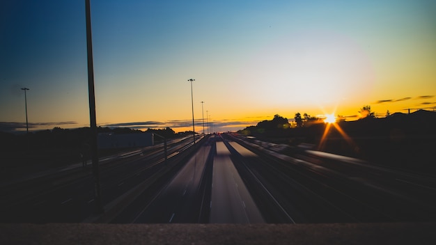 Cars commuting in early morning in Toronto