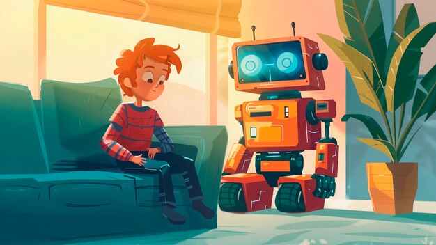 Free Photo cartoon ai robot character scene