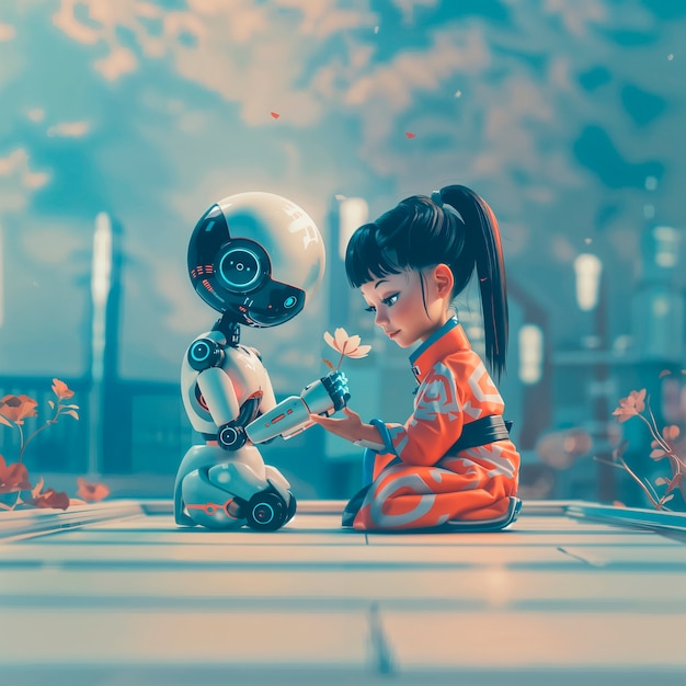 Free Photo cartoon ai robot scene