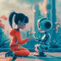 Free photo cartoon ai robot scene