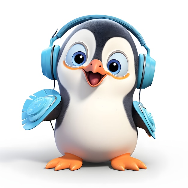 Free photo cartoon animated penguin with headphones