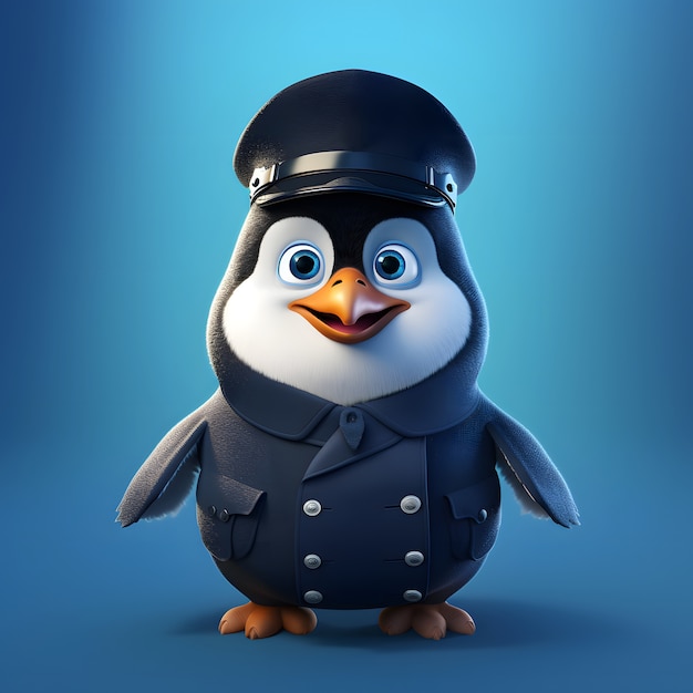 Free Photo cartoon animated penguin with police officer outfit