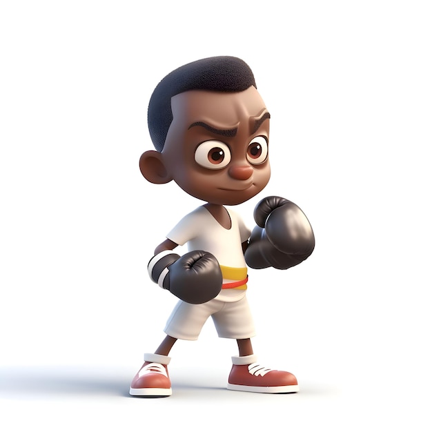 Free photo cartoon boxer with boxing gloves on a white background. 3d rendering