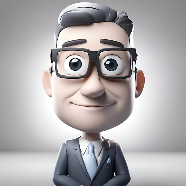 Free photo cartoon businessman with glasses on gray background 3d illustration