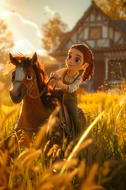 Cartoon character horse riding illustration