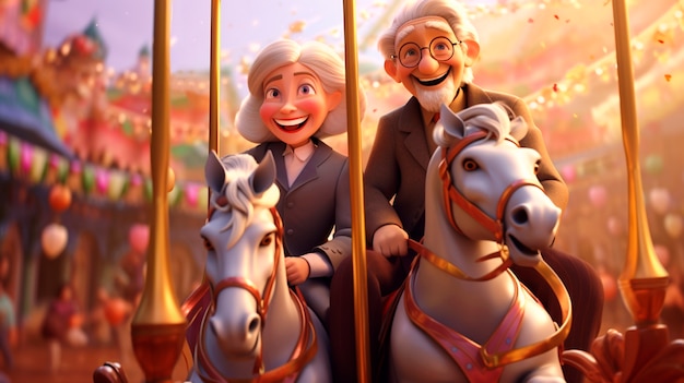 Free photo cartoon character horse riding illustration