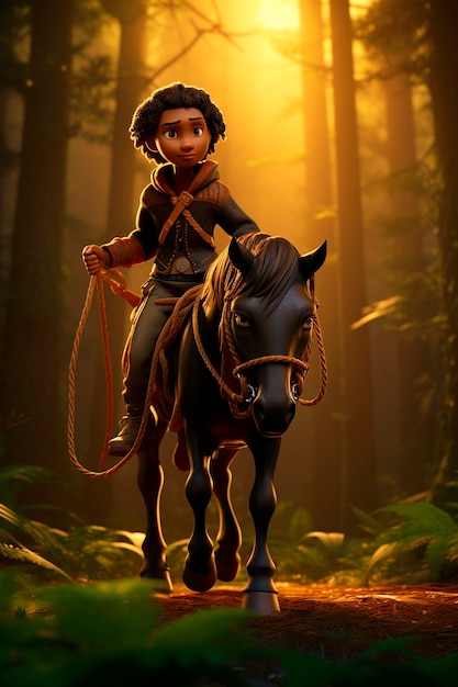 Cartoon character horse riding illustration