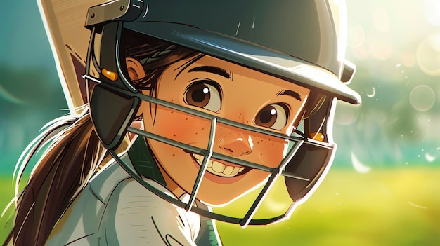 Cartoon character playing cricket game on the field