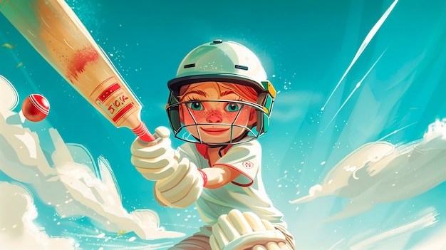 Free photo cartoon character playing cricket game on the field