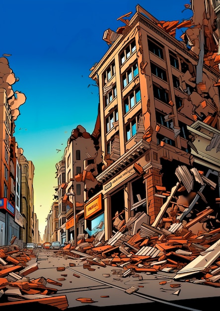 Free photo cartoon comic style earthquake scene