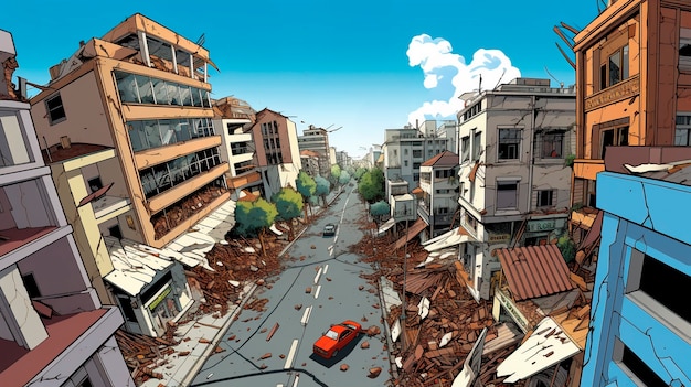 Cartoon comic style earthquake scene