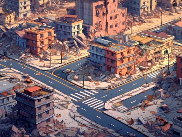 Cartoon comic style earthquake scene