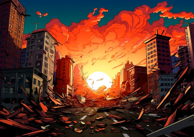 Cartoon comic style earthquake scene