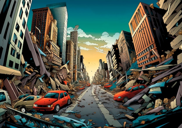 Free photo cartoon comic style earthquake scene