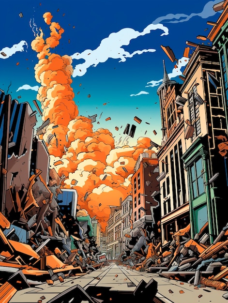 Free photo cartoon comic style earthquake scene