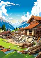 Free photo cartoon comic style earthquake scene