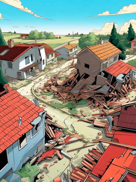 Free photo cartoon comic style earthquake scene