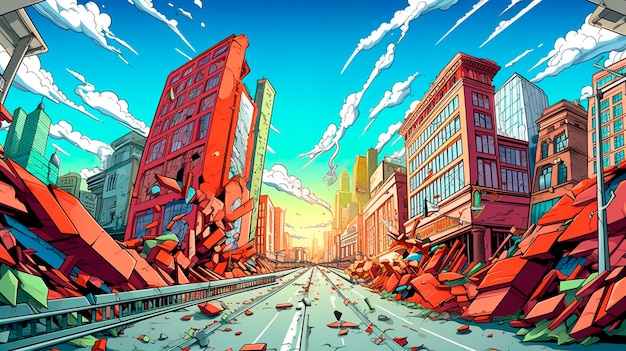 Free Photo cartoon comic style earthquake scene