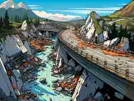 Free photo cartoon comic style earthquake scene