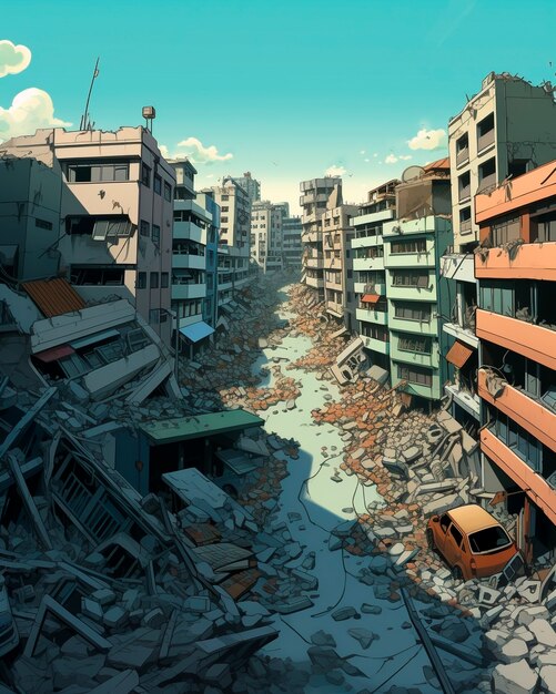 Free Photo cartoon comic style earthquake scene