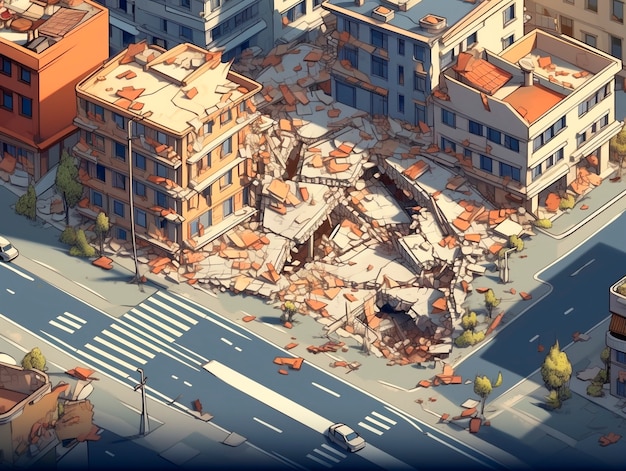 Free Photo cartoon comic style earthquake scene