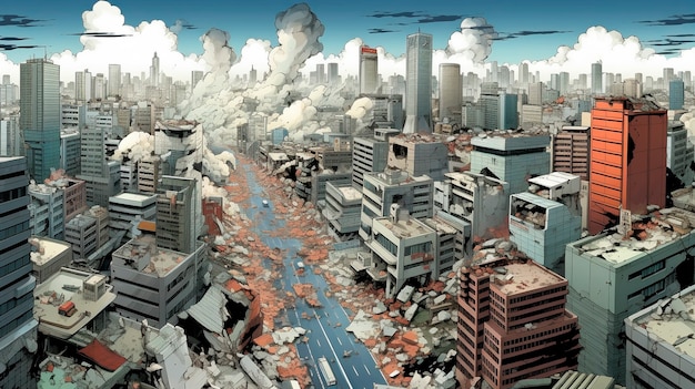 Cartoon comic style earthquake scene