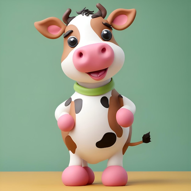 Free Photo cartoon cow with a smile on his face standing on a green background