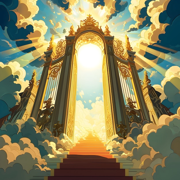 Free photo cartoon depiction of the gates of heaven