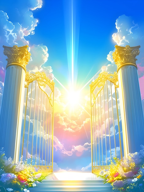 Free photo cartoon depiction of the gates of heaven