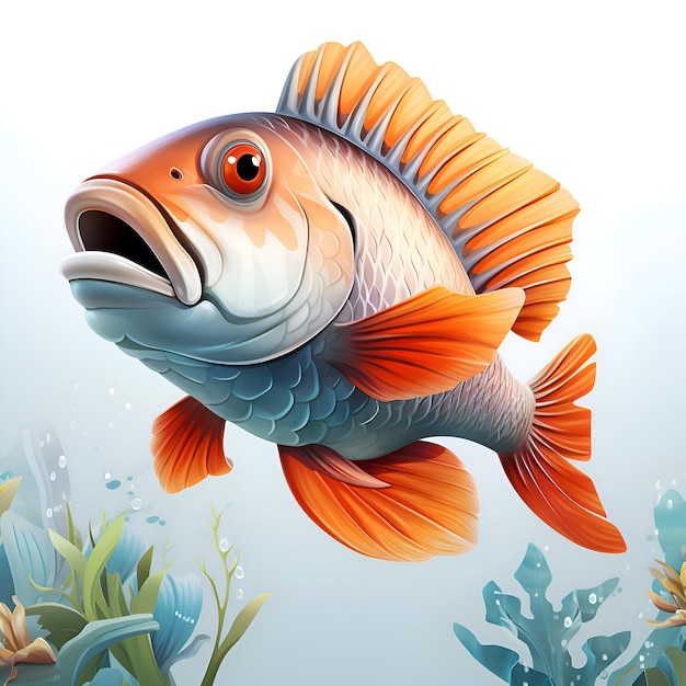 Free photo cartoon fish swimming in the ocean vector illustration for your design